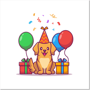 Cute Dog Birthday With Gifts And Balloon Posters and Art